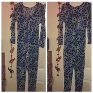 Blue leopard jumpsuit full length